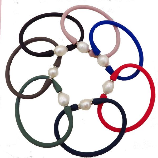 charm bracelets elastic silicone rubber band bracelet with natural real white freshwater pearl beads women for girls, Golden;silver
charm bracelets elastic silicone rubber band bracelet with natural real white freshwater pearl beads women for girls, Golden;silver