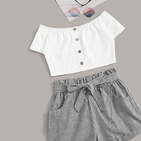 40 summer womens 2pcs set front button summer suit short edition belt striped shorts suit and pants suit, Gray
40 summer womens 2pcs set front button summer suit short edition belt striped shorts suit and pants suit, Gray