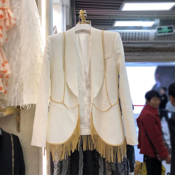 women's suits & blazers 2021 spring metal chain tassel blazer women fashion small suit jacket etiquette performance clothing coat, White;black
women's suits & blazers 2021 spring metal chain tassel blazer women fashion small suit jacket etiquette performance clothing coat, White;black