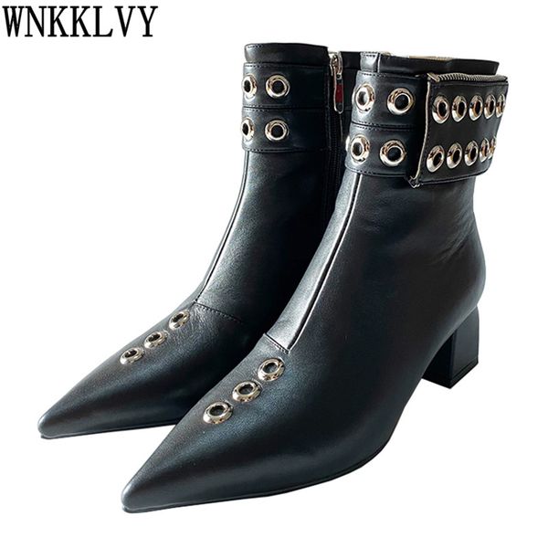 pointed toe chunky high heel short boots 2020 women shiny leather metal rivet desgin ankle boots autumn winter runway shoes, Black
pointed toe chunky high heel short boots 2020 women shiny leather metal rivet desgin ankle boots autumn winter runway shoes, Black