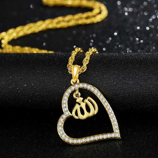 women's fashion gold plated hollow heart muslim necklace pendant gold color iced out chain hip hop jewelry party gifts, Silver
women's fashion gold plated hollow heart muslim necklace pendant gold color iced out chain hip hop jewelry party gifts, Silver