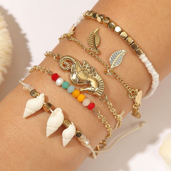 5pcs/set fashion boho white glass beaded charm bracelets for women bohemian natural shell gold seahorse leaf pendant bracelet, Golden;silver
5pcs/set fashion boho white glass beaded charm bracelets for women bohemian natural shell gold seahorse leaf pendant bracelet, Golden;silver