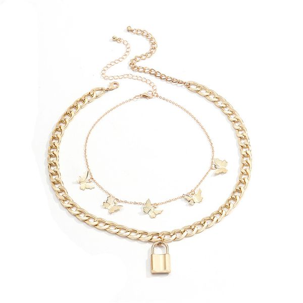 10sets/lot retro multi layer lock pendant necklaces fashion simple butterfly chokers women gold clavicle chain european jewelry accessories, Silver
10sets/lot retro multi layer lock pendant necklaces fashion simple butterfly chokers women gold clavicle chain european jewelry accessories, Silver