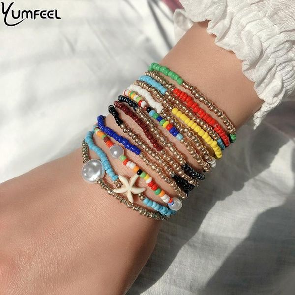 

yumfeel bohemian multi layered bracelets for women boho glass seed beads bracelets jewelry party gift, Golden;silver