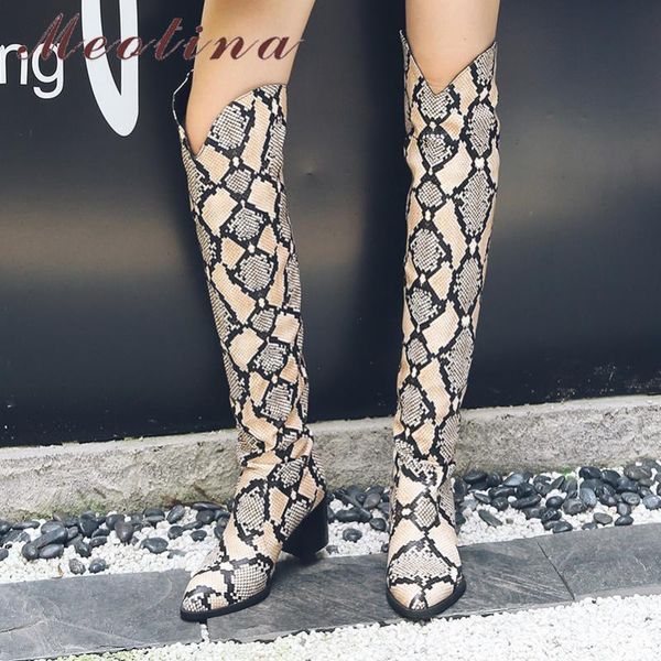 meotina winter boots западных женщины змей печать толстой высокие каблуки над коленом boots острого нос tall обувь леди осень размер 4-12, Black
meotina winter boots западных женщины змей печать толстой высокие каблуки над коленом boots острого нос tall обувь леди осень размер 4-12, Black