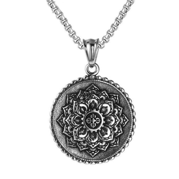 pendant necklaces stainless steel vintage flower lotus round tag necklace buddhist sacred jewelry gift for him, Silver
pendant necklaces stainless steel vintage flower lotus round tag necklace buddhist sacred jewelry gift for him, Silver