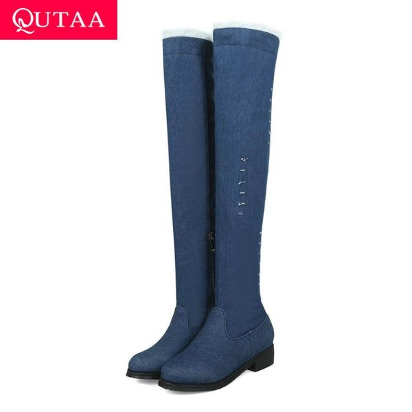 boots qutaa 2021 denim warm fur zipper autumn winter women shoes fashion square heel round toe over the knee high big size 34-43, Black
boots qutaa 2021 denim warm fur zipper autumn winter women shoes fashion square heel round toe over the knee high big size 34-43, Black