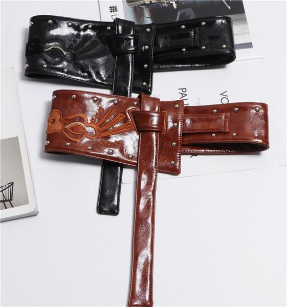 2020 embroidery pu waist belt self-tie corset cinch soft leather rivet belts ladies autumn winter coat dress belt decoration, Black;brown 
2020 embroidery pu waist belt self-tie corset cinch soft leather rivet belts ladies autumn winter coat dress belt decoration, Black;brown