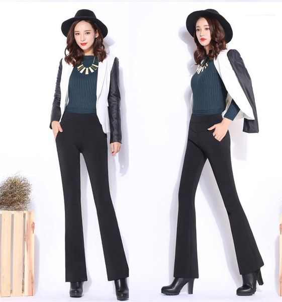 designer long pants plus size high waist flare capris slim solis color female clothing fashion womens, Black;white
designer long pants plus size high waist flare capris slim solis color female clothing fashion womens, Black;white
