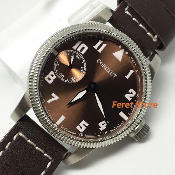 corgeut 46mm leather mens watch silver case brown dial luminous asia 6497 hand winding movement classic luxury mens wristwatch, Slivery;brown
corgeut 46mm leather mens watch silver case brown dial luminous asia 6497 hand winding movement classic luxury mens wristwatch, Slivery;brown