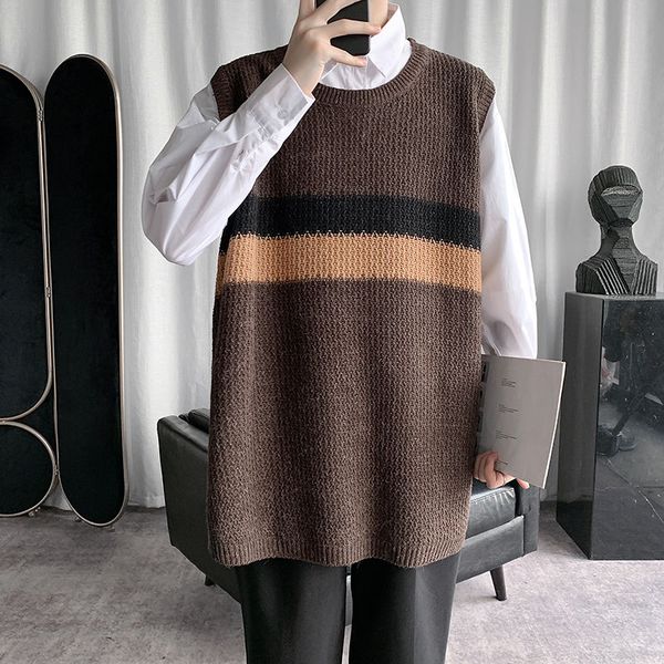 men's vests 2021 autumn and winter youth color matching loose knit sweater fashion casual round neck vest brown/blue/grey, Black;white
men's vests 2021 autumn and winter youth color matching loose knit sweater fashion casual round neck vest brown/blue/grey, Black;white