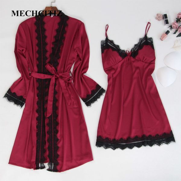 women's sleepwear mechcitiz 2021 silk robe femme spring bathrobe and 2 pieces gown sets for women lace dressing lounge set, Black;red
women's sleepwear mechcitiz 2021 silk robe femme spring bathrobe and 2 pieces gown sets for women lace dressing lounge set, Black;red