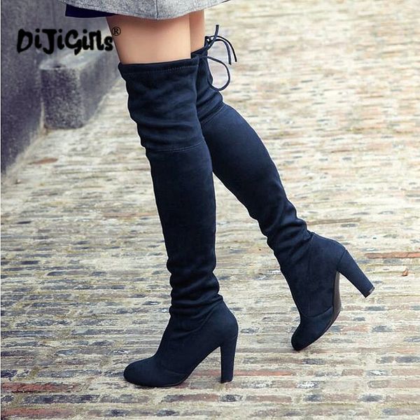 dijigirls women winter boots stretch faux suede slim thigh high boots brand over the knee high heels shoes plus size 35-46, Black
dijigirls women winter boots stretch faux suede slim thigh high boots brand over the knee high heels shoes plus size 35-46, Black