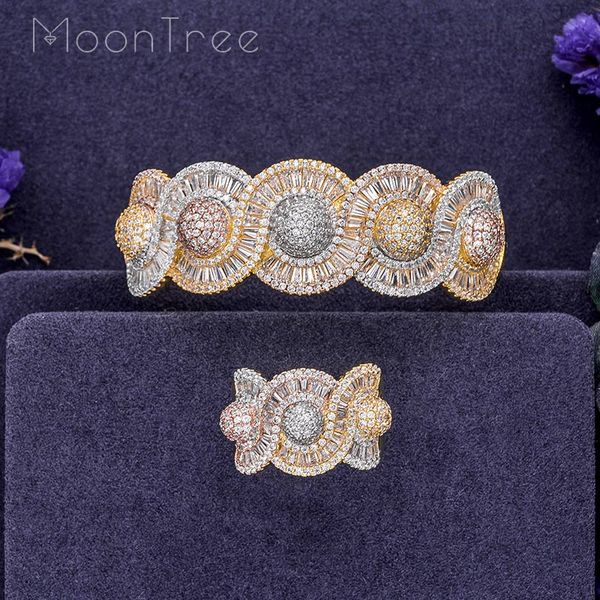 moontree luxury rhinestones twist shape luxury cubic zircon 3 tone color copper wide bangle ring fashion jewelry set, Silver 
moontree luxury rhinestones twist shape luxury cubic zircon 3 tone color copper wide bangle ring fashion jewelry set, Silver