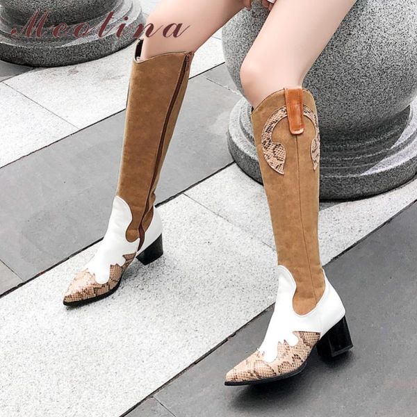 meotina winter knee high boots women zipper chunky high heel western boots snake print pointed toe shoes female autumn size 3-12, Black
meotina winter knee high boots women zipper chunky high heel western boots snake print pointed toe shoes female autumn size 3-12, Black