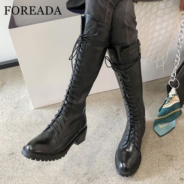 foreada real leather motorcycle boots woman platform med heel knee high boots lace up block heel long zipper ladies shoes, Black
foreada real leather motorcycle boots woman platform med heel knee high boots lace up block heel long zipper ladies shoes, Black