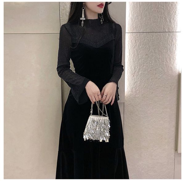 women elegant black 2020 lace velvet dress female flare sleeve autumn winter vestido casual slim velour dresses wxf720, Black;gray
women elegant black 2020 lace velvet dress female flare sleeve autumn winter vestido casual slim velour dresses wxf720, Black;gray