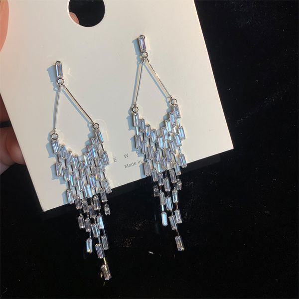dangle & chandelier trendy square cz long tassel earring for women dinner party, Silver
dangle & chandelier trendy square cz long tassel earring for women dinner party, Silver