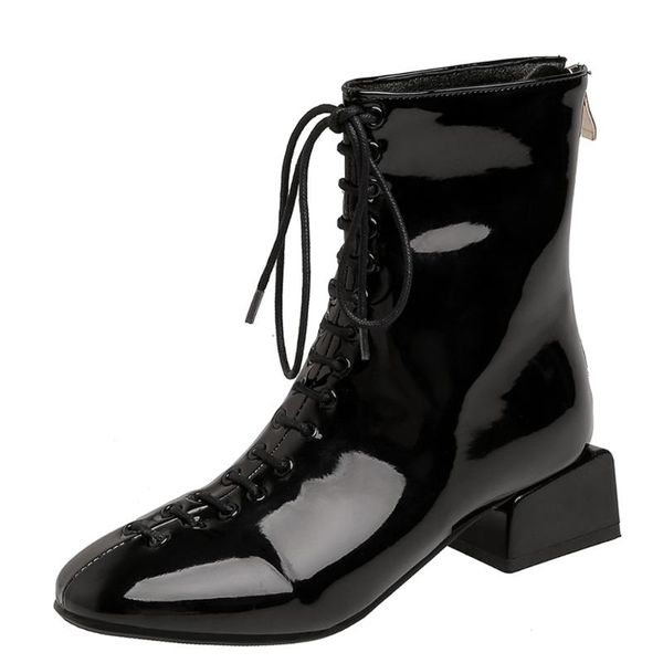 patent leather round head square heel ankle boots back zipper flat round toe snake print t-tied rider boots winter women's shoes, Black
patent leather round head square heel ankle boots back zipper flat round toe snake print t-tied rider boots winter women's shoes, Black