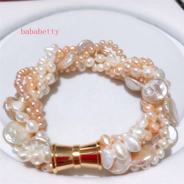 beaded, strands natural breeding freshwater pearl multicolor irregular 4-12mm 5 row bracelet magnet clasp, Black
beaded, strands natural breeding freshwater pearl multicolor irregular 4-12mm 5 row bracelet magnet clasp, Black