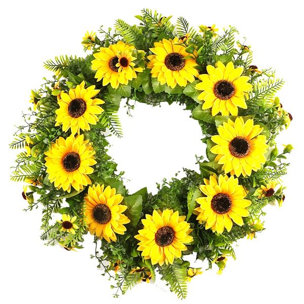 artificial sunflower wreath green leaves and sunflowers home party window wall decor and wedding decorative
artificial sunflower wreath green leaves and sunflowers home party window wall decor and wedding decorative