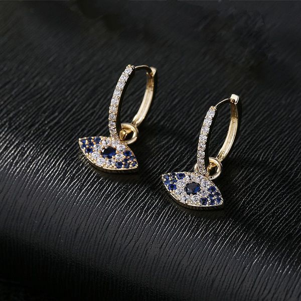 migga turkish blue evil eye earrings gold color micro paved cubic zirconia dangle earrings women jewelry, Silver 
migga turkish blue evil eye earrings gold color micro paved cubic zirconia dangle earrings women jewelry, Silver