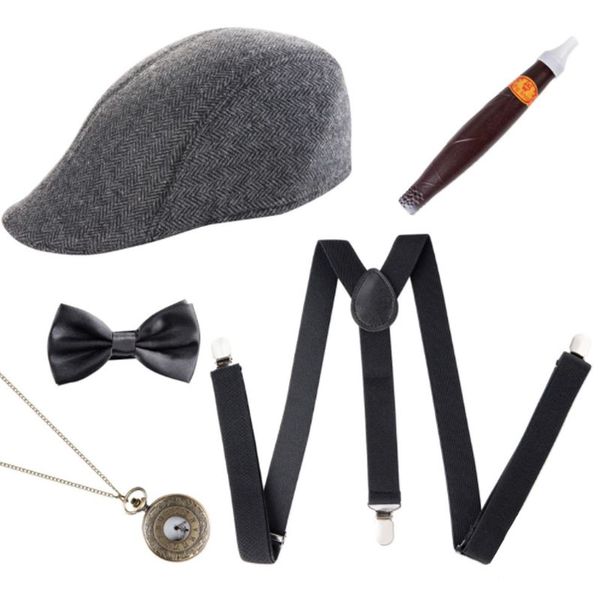 1920s mens cosplay costume accessories set manhattan hat suspenders pre-tied bow tie fake plastic pocket watch, Black;gray
1920s mens cosplay costume accessories set manhattan hat suspenders pre-tied bow tie fake plastic pocket watch, Black;gray