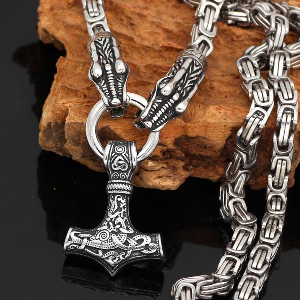 men stainless steel nordic viking wolf dragon head with thor hammer pendant necklace with king chain, Silver
men stainless steel nordic viking wolf dragon head with thor hammer pendant necklace with king chain, Silver