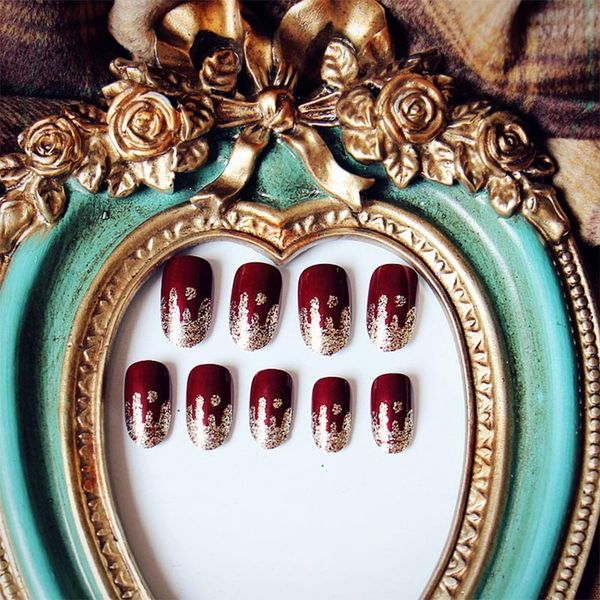 24pcs high-gloss shiny red wine ice cream false nail tips full cover fake nails french manicure with glue press on for girls, Red;gold
24pcs high-gloss shiny red wine ice cream false nail tips full cover fake nails french manicure with glue press on for girls, Red;gold
