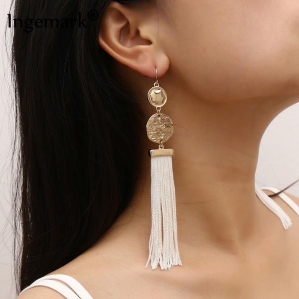 ingemark boho tassel earring for women classic geometric circle black white silk fabric long dangle earring lady jewelry, Silver
ingemark boho tassel earring for women classic geometric circle black white silk fabric long dangle earring lady jewelry, Silver