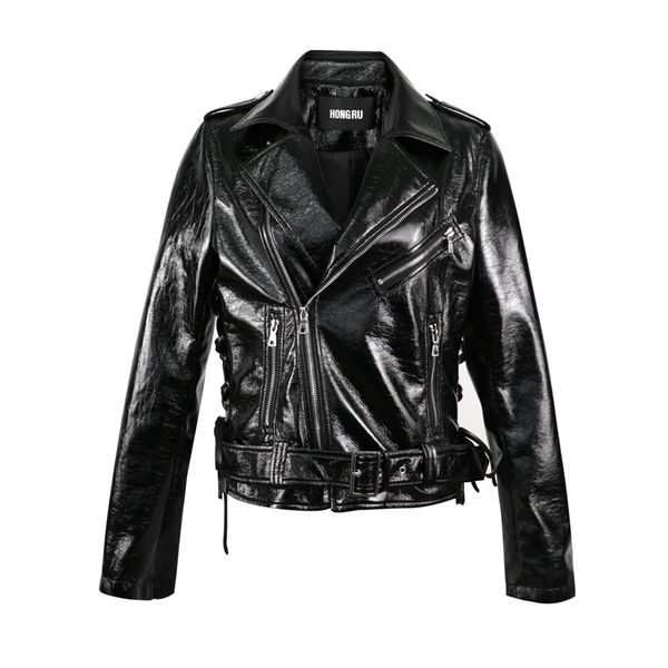 2020 spring glossy faux leather jacket women's short slim locomotive retro patent leather bright surface biker coat hr5033, Black
2020 spring glossy faux leather jacket women's short slim locomotive retro patent leather bright surface biker coat hr5033, Black