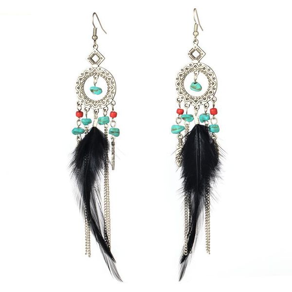 charming elegant ehnic bohemian black feather earrings long pendant ear orenaments for female wedding party accessories jewlery, Silver
charming elegant ehnic bohemian black feather earrings long pendant ear orenaments for female wedding party accessories jewlery, Silver