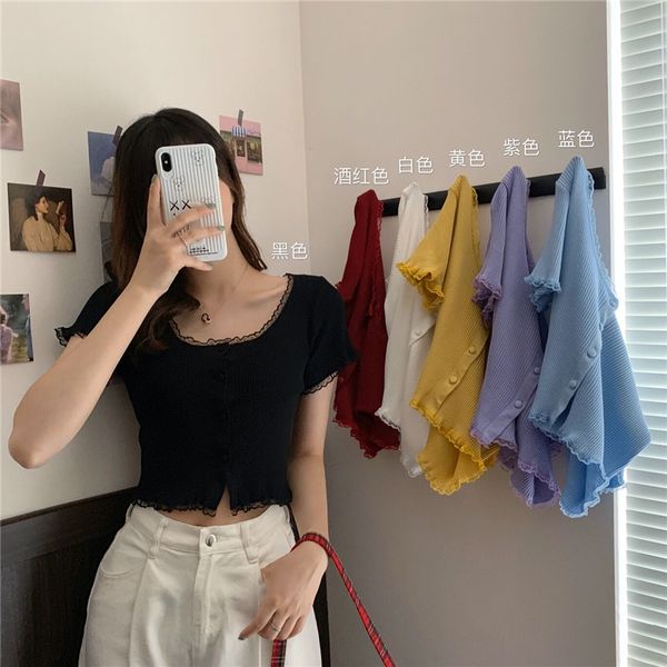 women patched lace o-neck knitted short sleeve thin sweaters cardigans lady single-breasted buttons sweater crop female, White;black
women patched lace o-neck knitted short sleeve thin sweaters cardigans lady single-breasted buttons sweater crop female, White;black