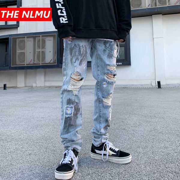 men's jeans 2021 hole skinny men streetwear destroyed ripped homme hip hop embroidery flower pencil biker denim pants wq133, Blue
men's jeans 2021 hole skinny men streetwear destroyed ripped homme hip hop embroidery flower pencil biker denim pants wq133, Blue