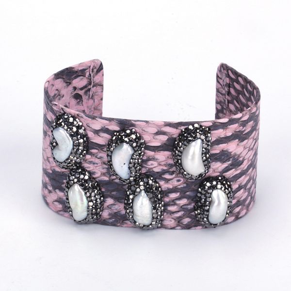 bangle natural big freshwater pearl bead charm pave rhinestone dusky rose pink real snake leather wide open women, Black
bangle natural big freshwater pearl bead charm pave rhinestone dusky rose pink real snake leather wide open women, Black