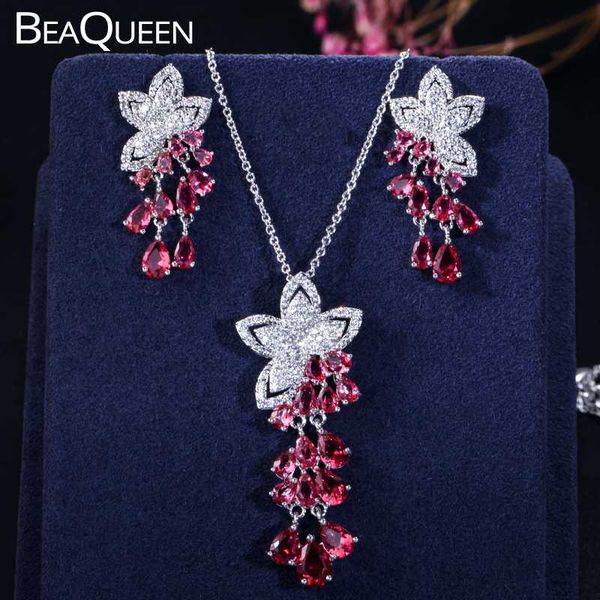 beaqueen rose red cubic zirconia crystal flower tassel drop earrings necklace elegant party jewelry sets for women js172, Silver
beaqueen rose red cubic zirconia crystal flower tassel drop earrings necklace elegant party jewelry sets for women js172, Silver