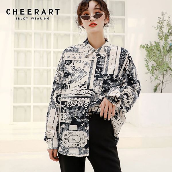 women's blouses & shirts cheerart vintage button up blouse long sleeve shirt women black and white print loose plus size clothes 2021
women's blouses & shirts cheerart vintage button up blouse long sleeve shirt women black and white print loose plus size clothes 2021