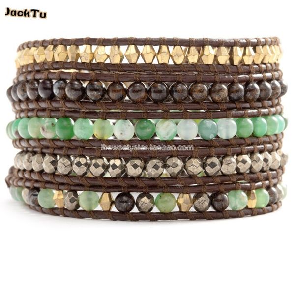 jtjacktu chrysoprase beaded mix wrap bracelet on brown leather, Golden;silver
jtjacktu chrysoprase beaded mix wrap bracelet on brown leather, Golden;silver
