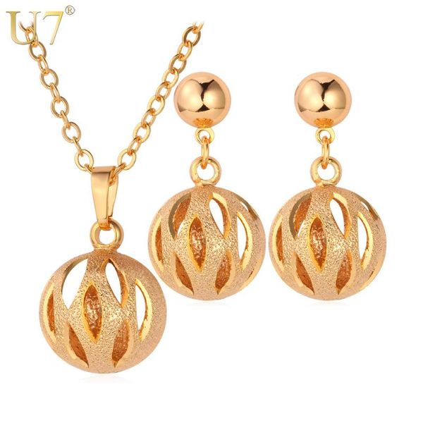 u7 lovely hollow ball round pendant necklace & earrings set gold color trendy party jewelry sets for women gift s578, Silver
u7 lovely hollow ball round pendant necklace & earrings set gold color trendy party jewelry sets for women gift s578, Silver
