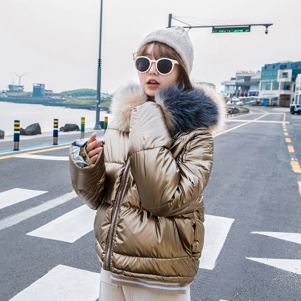 2020 new women winter fashion glossy casual jacket female harajuku bf coats bright hooded fur collar short oversized parkas a398, Black 
2020 new women winter fashion glossy casual jacket female harajuku bf coats bright hooded fur collar short oversized parkas a398, Black