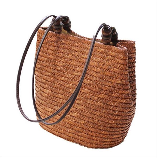dcos knitted straw bag summer bohemia fashion women handbags stripes shoulder bags beach bag big tote bags brown