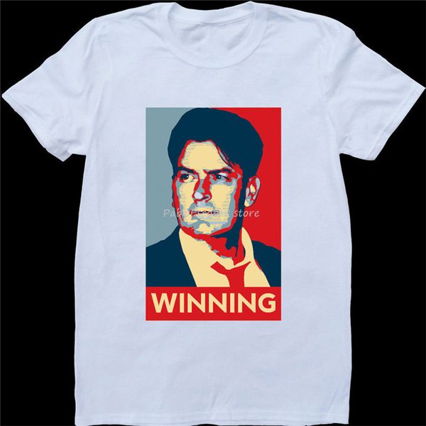 мужчины хлопок тенниски нового человек большего размера teeshirt чарли шины победа уайта, выполненная на заказ футболка летней майка