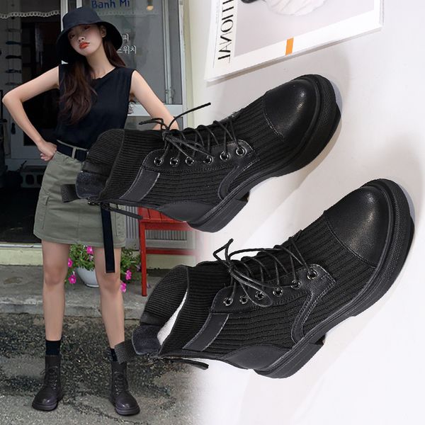 2020 leather short boots korean version versatile knitting single boots versatile flat bottomed women's socks, Black
2020 leather short boots korean version versatile knitting single boots versatile flat bottomed women's socks, Black