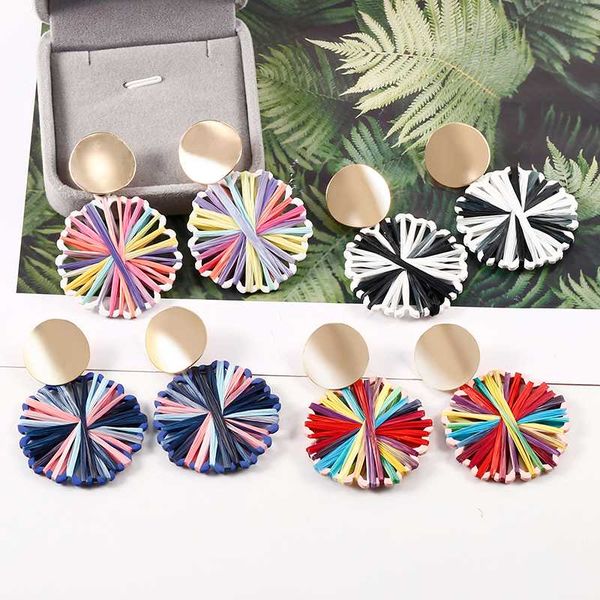 hocole fashion colorful riffia drop earrings for women gold geometric rainbow big pendant earring statement jewelry wholesale, Silver
hocole fashion colorful riffia drop earrings for women gold geometric rainbow big pendant earring statement jewelry wholesale, Silver