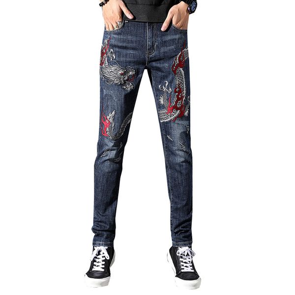 men's jeans mens tattoo desgin dragon embroidery stretch slim fit young man cowboy pants cotton casual straight denim trousers, Blue
men's jeans mens tattoo desgin dragon embroidery stretch slim fit young man cowboy pants cotton casual straight denim trousers, Blue