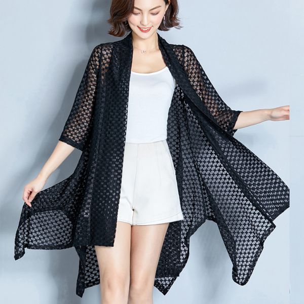 women lace cardigan shirt 2020 korea summer casual fashion 3/4 sleeve long chiffon female blouses plus size 3xl women cardigan, White
women lace cardigan shirt 2020 korea summer casual fashion 3/4 sleeve long chiffon female blouses plus size 3xl women cardigan, White