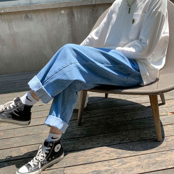 men's jeans 2021 spring and autumn youth korean version of solid color loose edge fashion casual straight-leg pants, Blue
men's jeans 2021 spring and autumn youth korean version of solid color loose edge fashion casual straight-leg pants, Blue