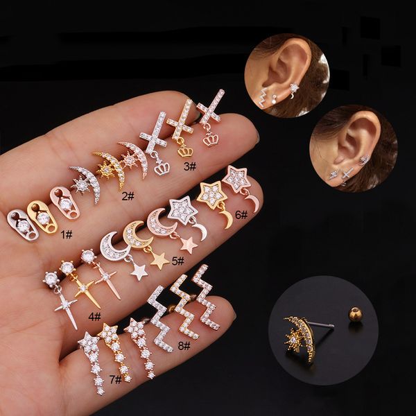 1pc chic moon star cross crown sword pin cz zircon stud ear ring stainless steel screw earrings creative ear piercing jewelry, Golden;silver
1pc chic moon star cross crown sword pin cz zircon stud ear ring stainless steel screw earrings creative ear piercing jewelry, Golden;silver