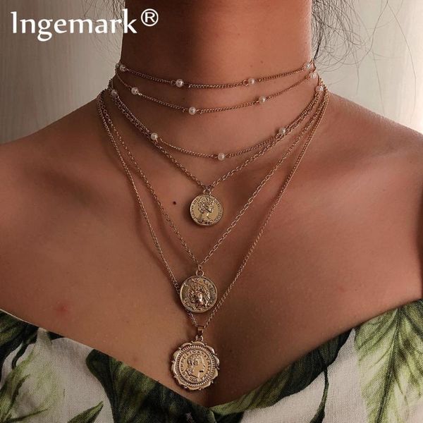 vintage punk cuban coin pendant choker necklace collares multi layer imitation pearl tassel long chain necklace women jewelry, Silver 
vintage punk cuban coin pendant choker necklace collares multi layer imitation pearl tassel long chain necklace women jewelry, Silver