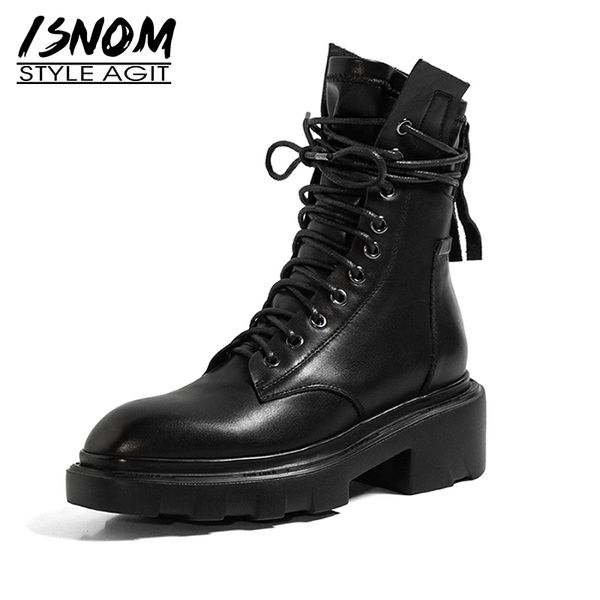 isnom 2020 new arrival ankle boots women motorcycle lace up booties genuine leather shoes chunky heel platform autumn boot, Black
isnom 2020 new arrival ankle boots women motorcycle lace up booties genuine leather shoes chunky heel platform autumn boot, Black